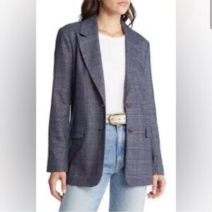 Treasure & Bond L Navy Blue Plaid Two Button Blazer Jacket